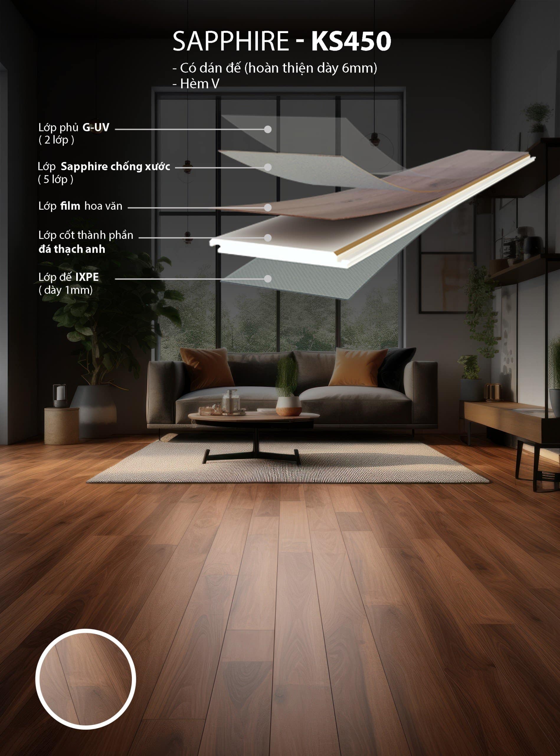 Sàn Đá Thạch Anh Sapphire KS450
